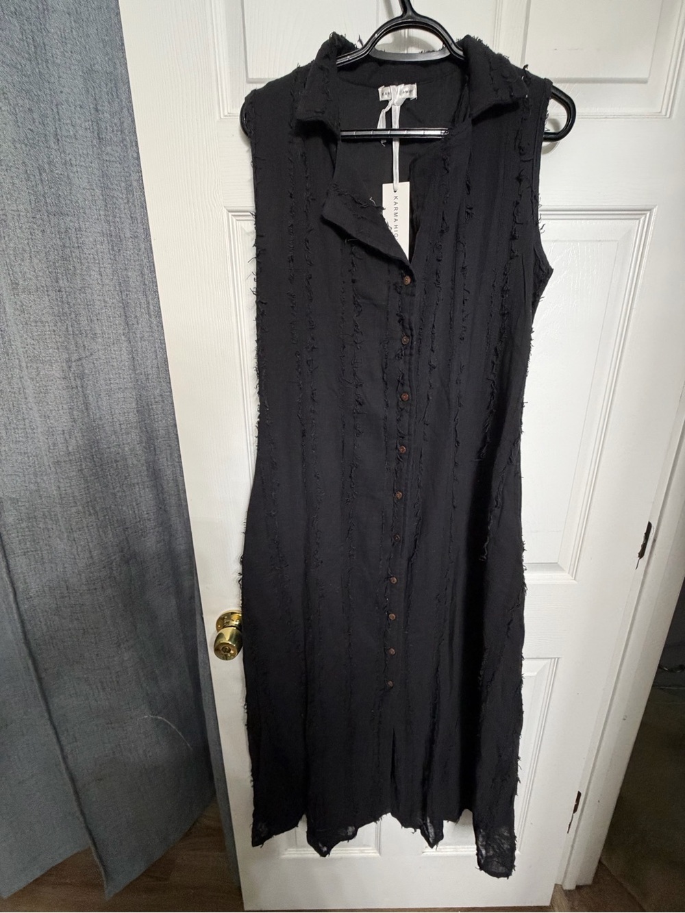 Sleeveless Black Button-Front Dress